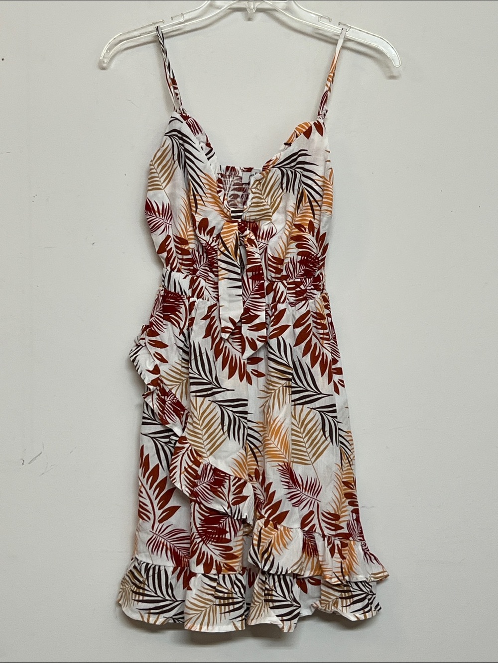 🌞 Faded Rose Tropical Leaf Print Spaghetti Strap Tropical Tiki Dress women S